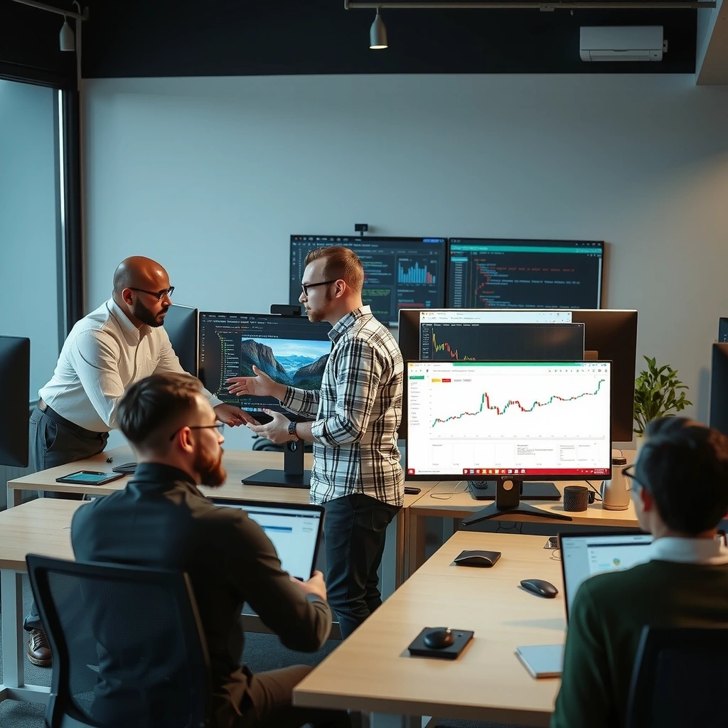 Professional team working on mobile game development